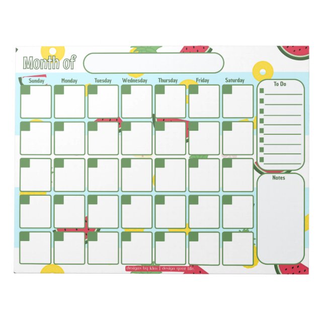 Custom Monthly Planner | Pineapple Watermelon Notepad (Front)