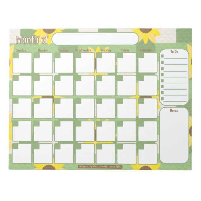 Custom Monthly Planner | Sunflower Plaid Pattern Notepad (Front)