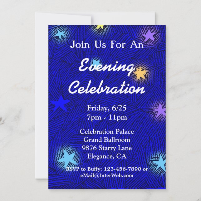 Custom Moon and Stars Celebration Party Invitation (Back)
