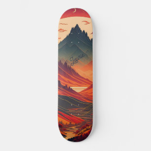Custom moonlight mountain watercolor skateboard