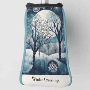 Custom Moonlit Nordic Forest Winter Night Golf Head Cover