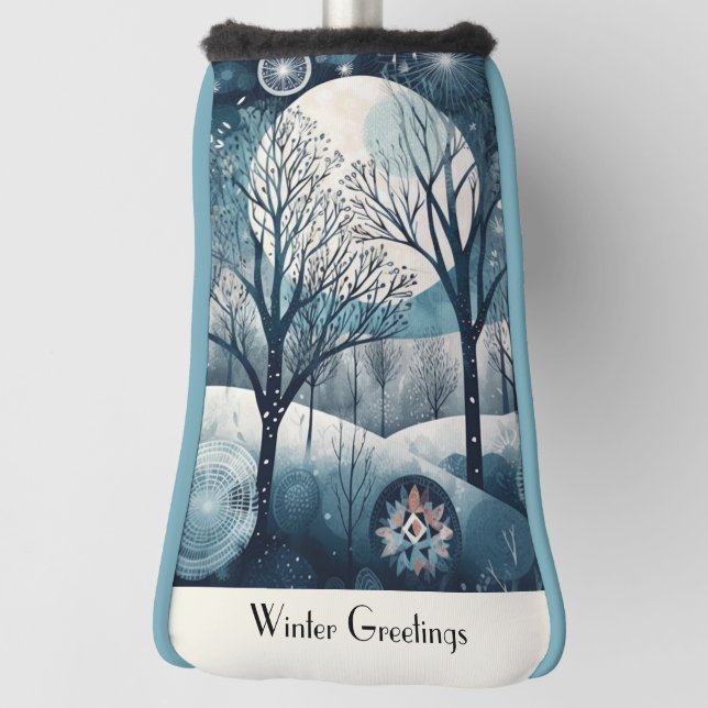 Custom Moonlit Nordic Forest Winter Night Golf Head Cover (Rotate 90)