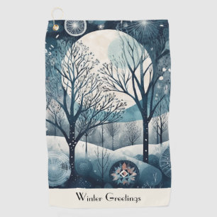 Custom Moonlit Nordic Forest Winter Night Golf Towel