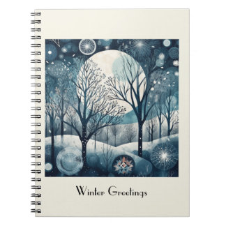 Custom Moonlit Nordic Forest Winter Night Notebook