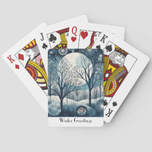 Custom Moonlit Nordic Forest Winter Night Playing Cards
