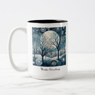 Custom Moonlit Nordic Forest Winter Night Two-Tone Coffee Mug
