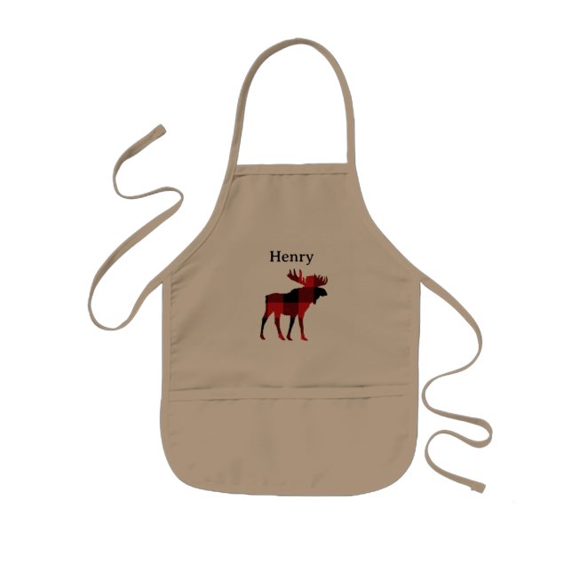 Custom Moose Buffalo Check Winter Kids Apron (Front)
