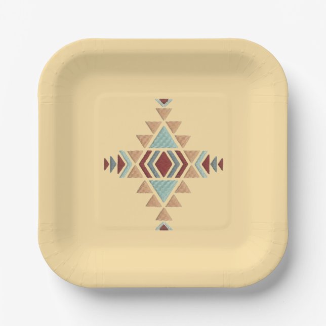 Custom Moroccan Geometric Embroidery  Paper Plates (Front)