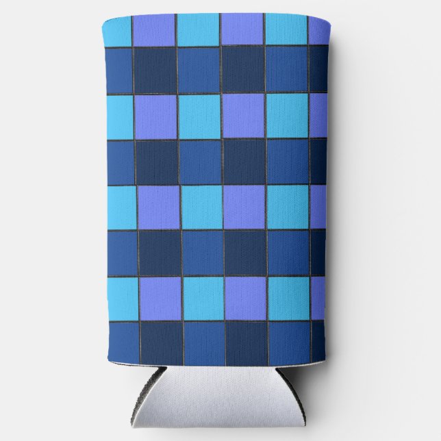 Custom  Mosaic Tile & Pixel Grid Pattern Seltzer Can Cooler (Front)