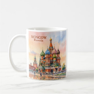 Custom Moscow Russia Cathedral Watercolor Travel Coffee Mug