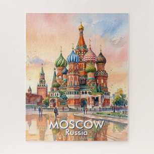 Custom Moscow Russia Cathedral Watercolor Travel Jigsaw Puzzle