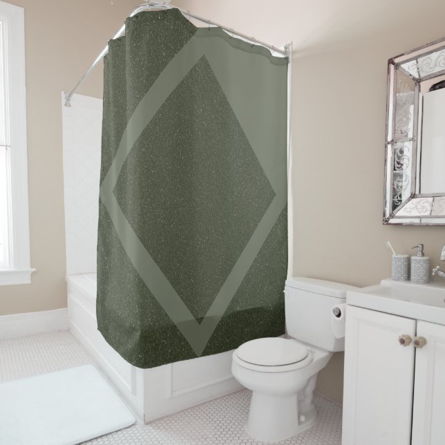 Custom Moss Green Diamond Shower Curtain (In Situ)