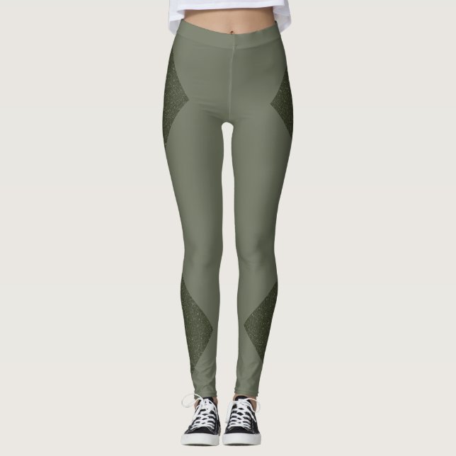 Custom Moss Green Textured Panel Leggings (Front)