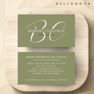 Custom Moss Sage Olive Green White Professional  Business Card