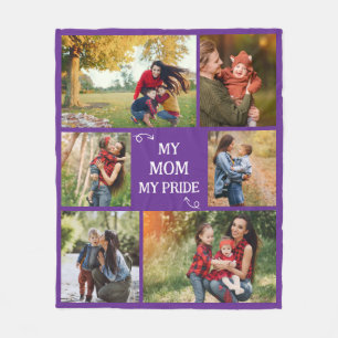Custom Mother 6 Photo Gifts Mom Pride Birthday Fleece Blanket