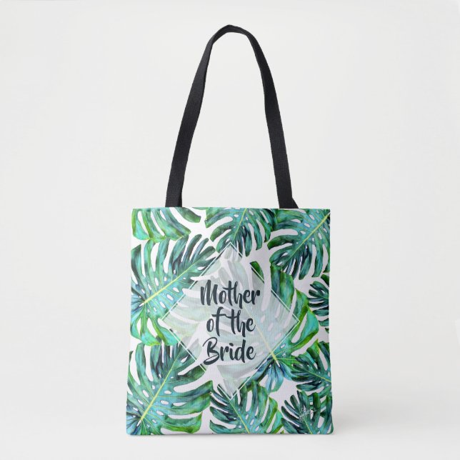 Custom Mother of Bride Tropical Leaf Greenery Tote Bag (Front)