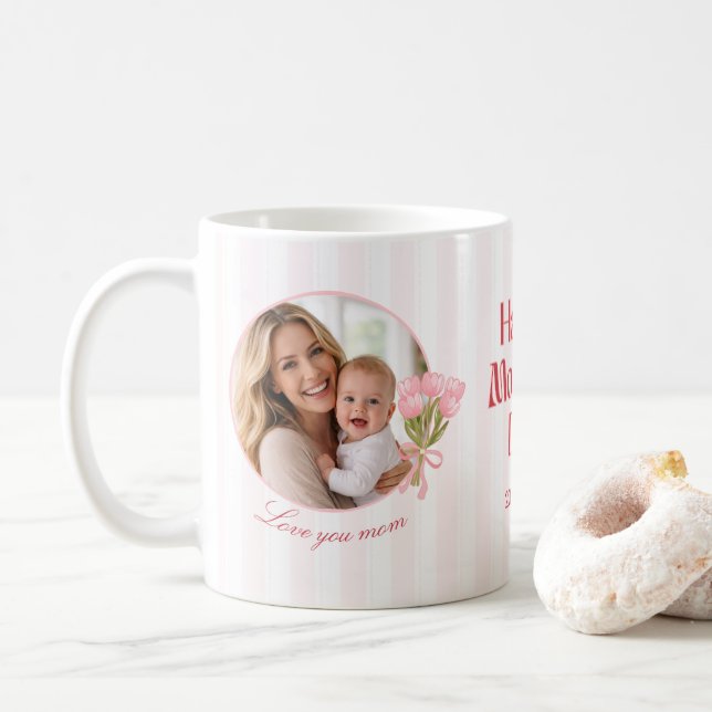 Custom Mother’s Day Circle Photo Love Design Coffee Mug (With Donut)