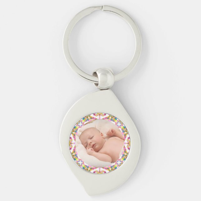 Custom Mother’s Day Summer Pink Green Gift Photo Key Ring (Front)