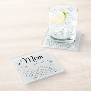 Custom Mothers Day Gift From Childrens Name Bee Glass Coaster