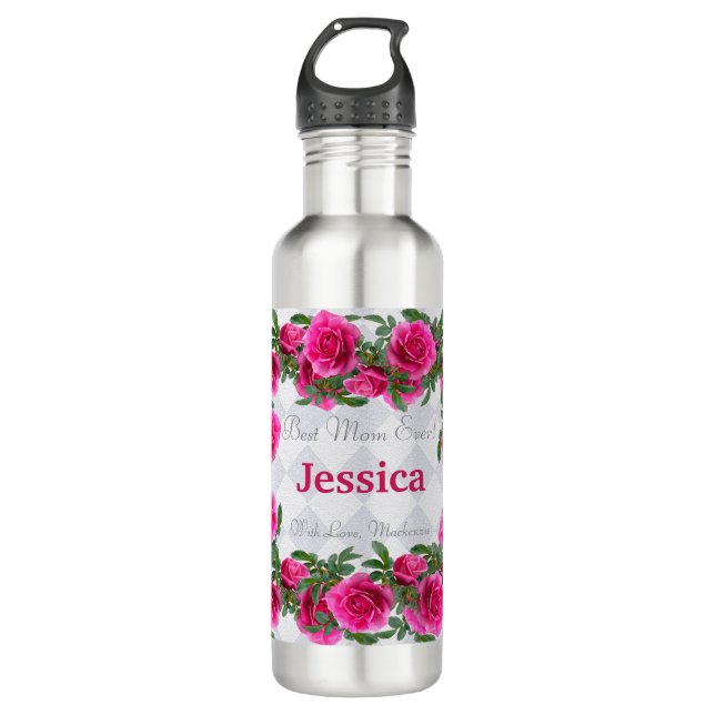 Custom Mother's Day Gift Personalised Pink Flowers 710 Ml Water Bottle (Front)
