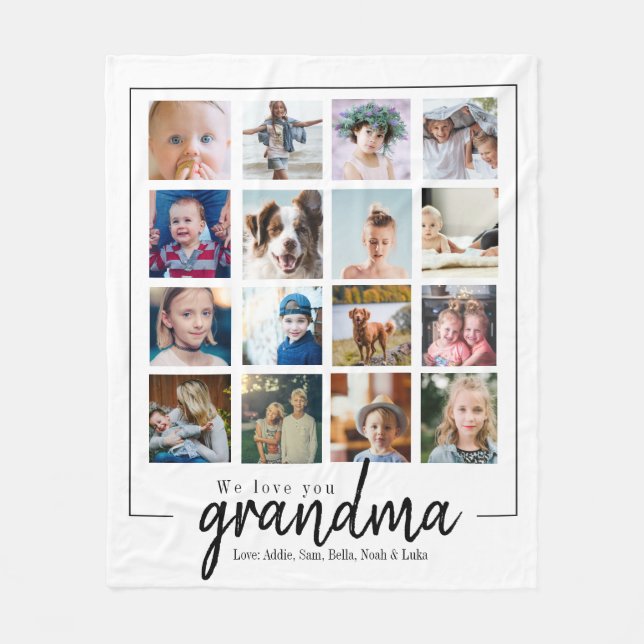 custom mothers day grandma 16 photo collage fleece blanket (Front)