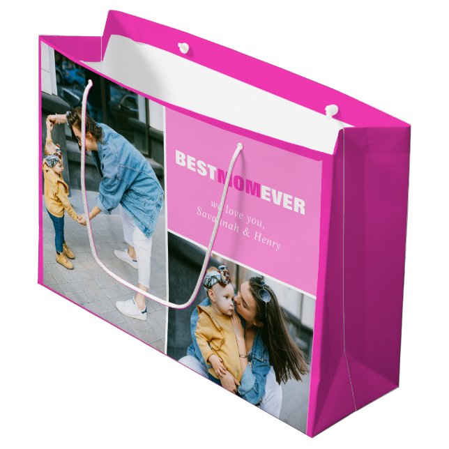 Custom Mother's Day Photo Best Mum Ever Large Gift Bag (Front Angled)