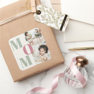 Custom Mother's Day Photo Collage MOM Letters - Square Sticker