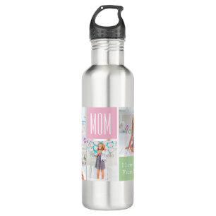 Custom Mothers Day Photo Collage Pink/Green/Grey 710 Ml Water Bottle