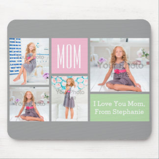 Custom Mothers Day Photo Collage Pink/Green/Grey Mouse Mat