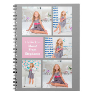 Custom Mothers Day Photo Collage Pink/Green/Grey Notebook
