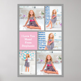 Custom Mothers Day Photo Collage Pink/Green/Grey Poster