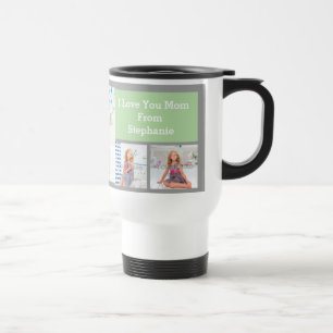 Custom Mothers Day Photo Collage Pink/Green/Grey Travel Mug