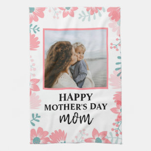 Custom Mothers day red floral women love Tea Towel