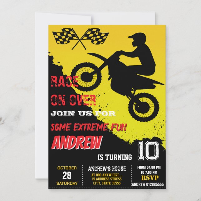 Custom Motocross Dirt Bike Motorbike Birthday Invitation (Front)