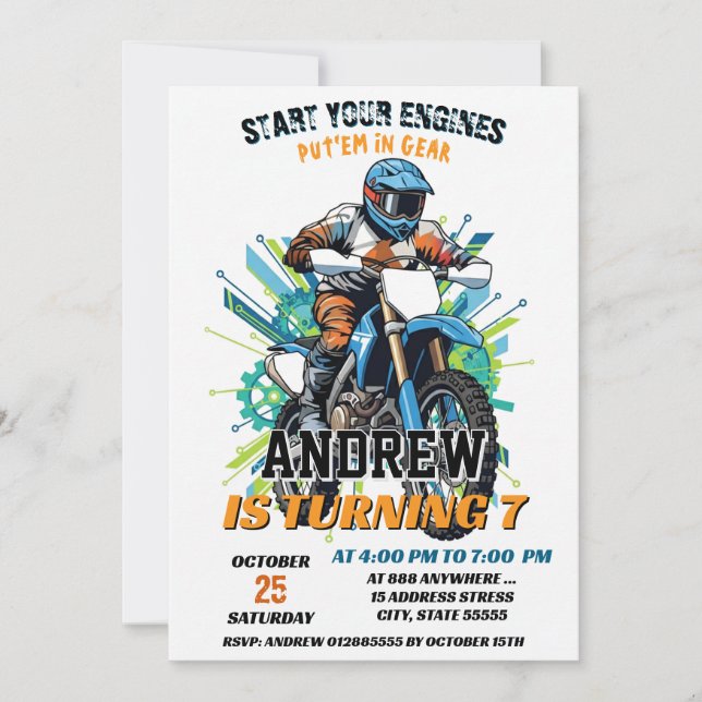 Custom Motocross Racing Dirt Boy Biker Birthday Invitation (Front)