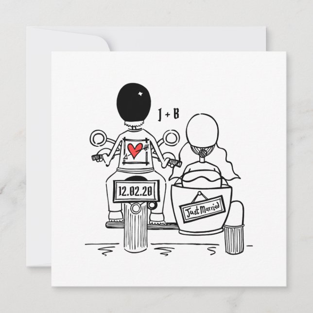 Custom Motorbike and Sidecar Wedding Invitation (Front)