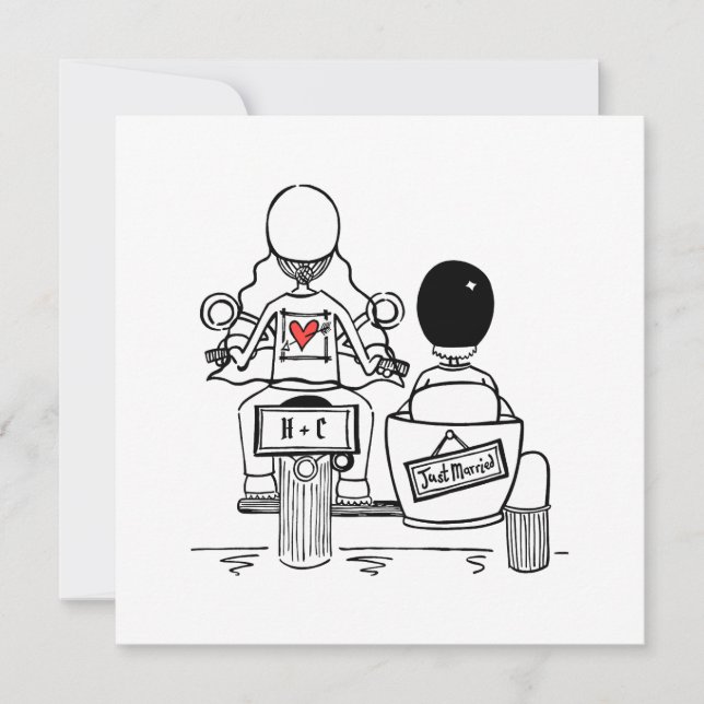 Custom Motorbike and Sidecar Wedding Invitation (Front)