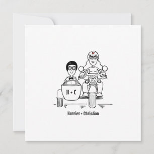 Custom Motorbike and Sidecar Wedding Invitation