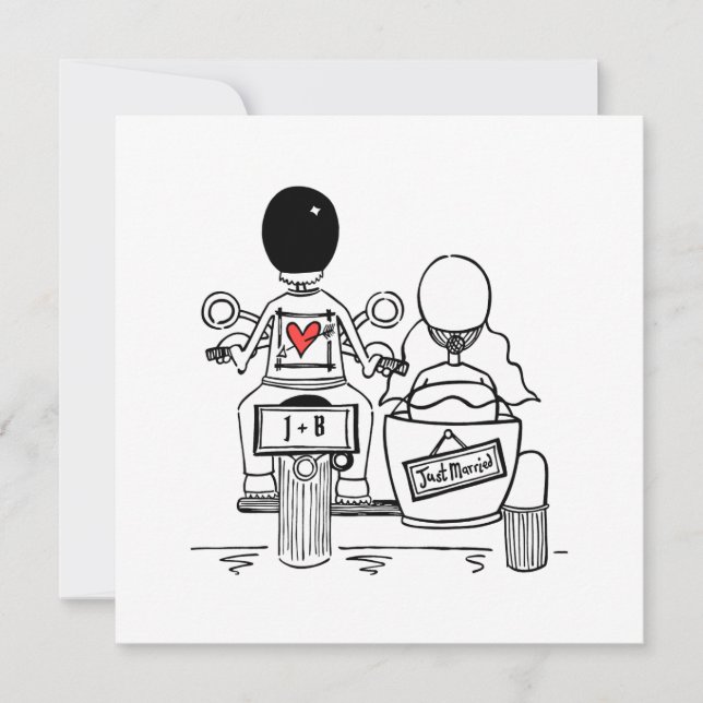 Custom Motorbike and Sidecar Wedding Invitation (Front)