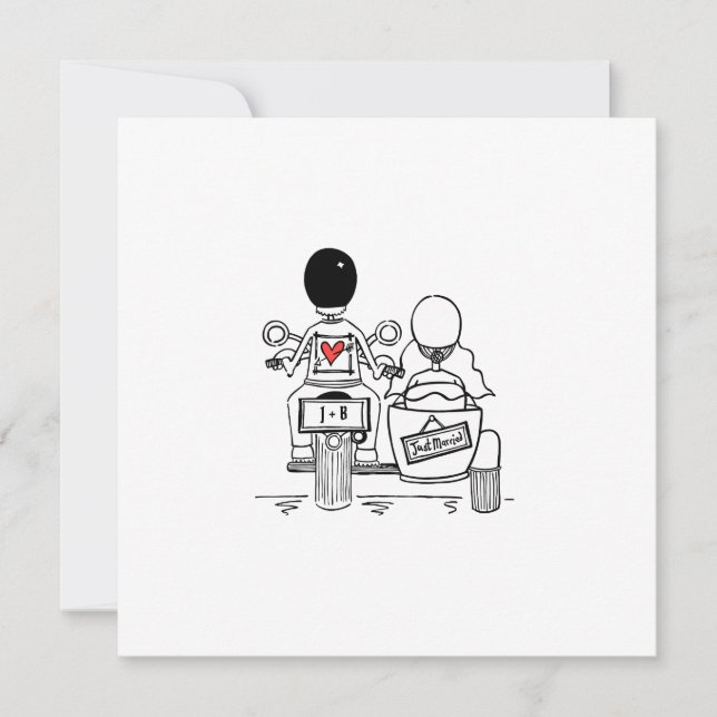 Custom Motorbike and Sidecar Wedding Invitation (Front)