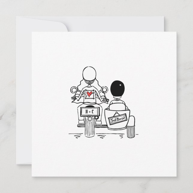 Custom Motorbike and Sidecar Wedding Invitation (Front)