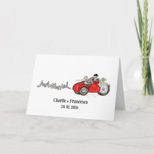 Custom Motorbike & Sidecar Bride and Groom Wedding Card
