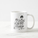 Custom Motorbike & Sidecar Wedding Gift Mug<br><div class="desc">A biker motorcycle wedding ceramic mug which can be personalised with both the couple's names on the front and wedding date on the Groom's bike number plate on the back. If you would like to change the size or font of the names and date please click on 'Personalise this template'...</div>