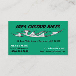 Custom Motorcycle Chrome Flame Custom Bike Shop Business Card