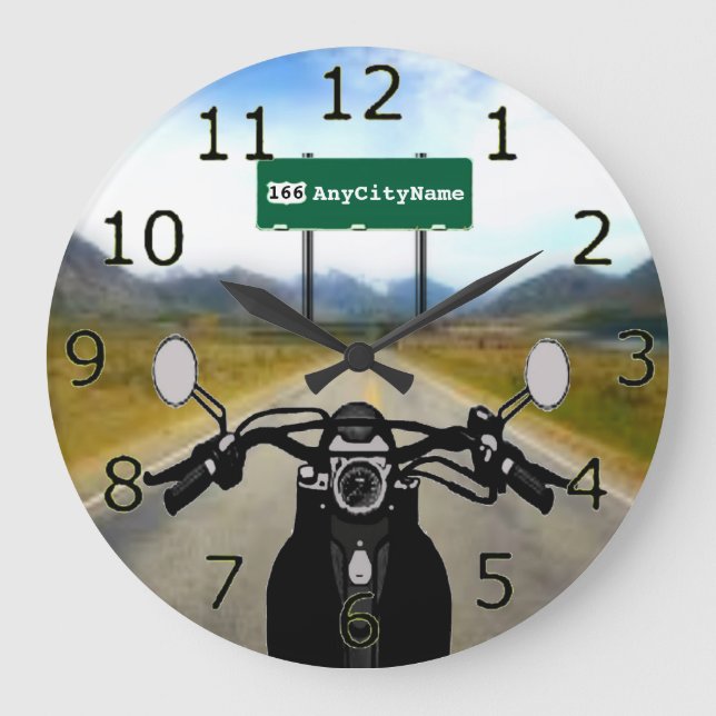 Custom Motorcycle Road Trip Large Clock (Front)