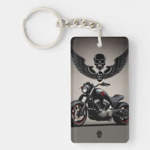 Custom Motorcycle with Skull and Wing Graphic Key Ring