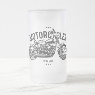 Custom Motorcycles Frosted Glass Beer Mug