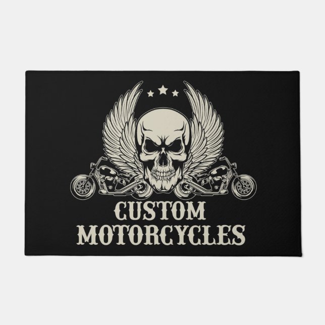 Custom Motorcycles with Skull and Bikes Doormat (Front)