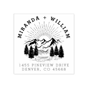 Custom Mountain Pine Tree Wedding Return Address Rubber Stamp