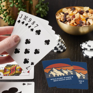 Custom Mountain Sunset Blue Log Cabin Playing Cards